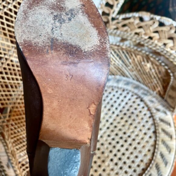 Brown Leather Knee High Boots Stacked Heels Sz 6.5 US - Picture 5 of 5